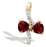 14K Yellow Gold Genuine Heart Garnet and Diamond Pendant