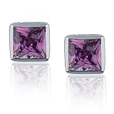 14k White Gold Princess-cut Amethyst Earrings