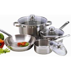 7 PC 18 10 STAINLESS STEEL COOKWARE SET WITH ENCAPSULATED BASE by EXCELSTEEL
