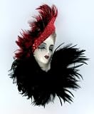 Red Lady Porcelain Feather Face Mask Wall Art Sculpture