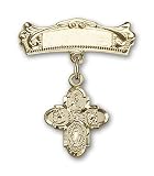14kt Gold Baby Badge with 4-Way Charm and Arched Polished Badge Pin