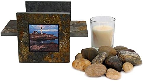 Illustrated Light Handmade Natural Stone Candle Plate Holder Set New England Lighthouse CH2353