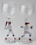 Pitcher and Batter Wine Glass Set Autogrpahed By Roger and Koby Clemens