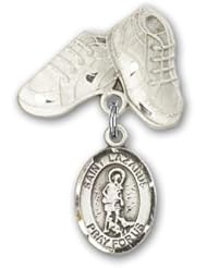Sterling Silver Baby Badge with St. Lazarus Charm and Baby Boots Pin