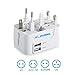 Trustin Universal Adaptor Worldwide Travel Adapter with Built In Dual USB Charger Ports All-in-one Chargers 100-240V Surge/Spike Protected Electrical Plug (White)