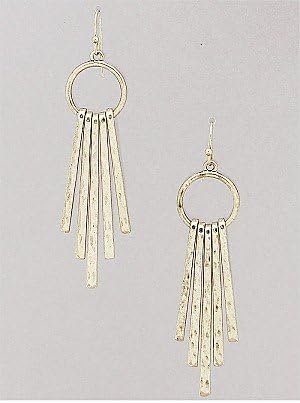 BAR Fringe Hoop Earring, Gold, Size : Length:2.5inch