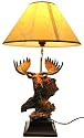 Rustic Moose Heads Table Lamp Nature Cabin