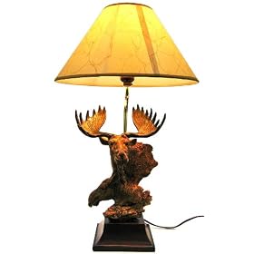 Rustic Moose Heads Table Lamp Nature Cabin