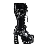 4 1/2 Inch Gothic Boots Lace Up Boots With Buckles Studs Black Sexy Boots Chunky Heel