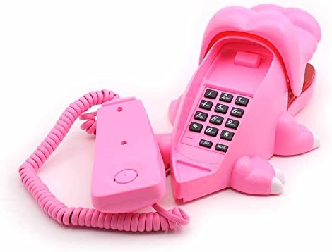 Tendak Crocodile Telephone Corded Novelty Home Phone Office Desk Wired Telephone for Kids (Pink)