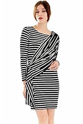 Knit Asymmetric Striped Print Evening Dress/Prom Dress/Wedding Party Dress/Mini Dress 