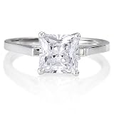 Sterling Silver Princess Cubic Zirconia CZ Solitaire Ring - Women's Valentine Engagement Ring