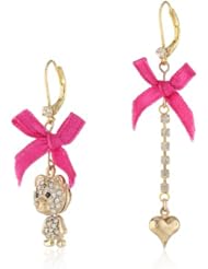 Betsey Johnson "Terrific Tutus" Crystal Bear and Heart Mismatch Drop Earrings