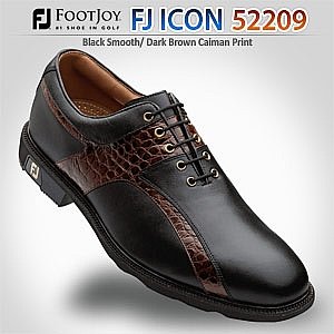 FOOTJOY FJ ICON 52209 Men's Black Smooth/ Dark Brown Caiman Print Golf Shoes - 7.5M