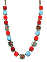 Mariana Antique Gold Plated " Gypsy Soul" Collection Choker Swarovski Crystal and Bead Necklace in Coral Red and Turquoise