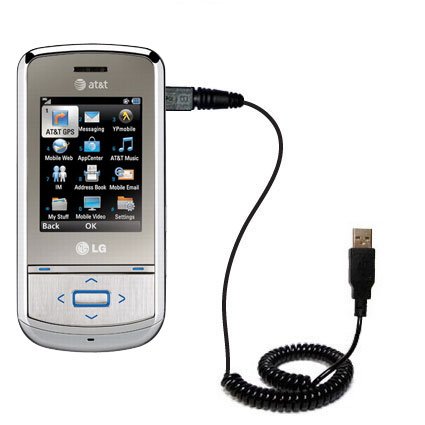 Coiled USB Cable for the LG Shine II GD710 with Power Hot Sync and Charge capabilities - uses Gomadic TipExchange Technology