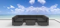 Big Sale Urban Furnishing - Tahiti 9pc Modern Outdoor Backyard Wicker Rattan Patio Furniture Sofa Sectional Couch Set - Charcoal