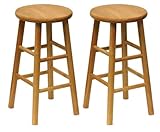 Set of 2 Natural Finish Solid Wood 24"H Bar Stools