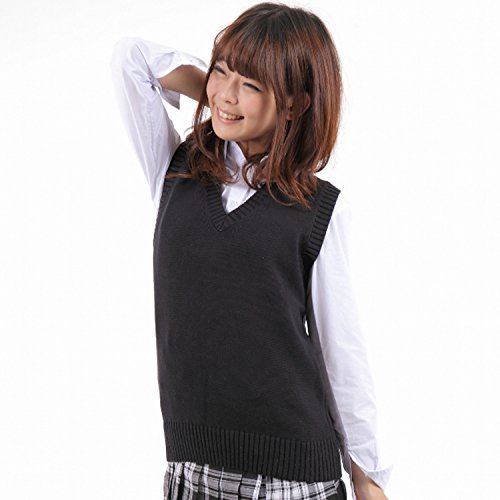 スクールベスト　無地　グレー ベージュ オフホワイト ブラック ネイビー イエロー グリーン パープル ピンク ブルー　制服 コットンニット