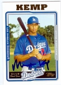 Matt Kemp Autographed/Hand Signed Baseball Card (Los Angeles Dodgers) 2006 Topps #UH284 Rookie Card