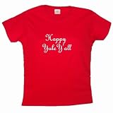 Flirty Diva Tees Womans LooseFit T-Shirt-Happy Yule Yall-Red-White