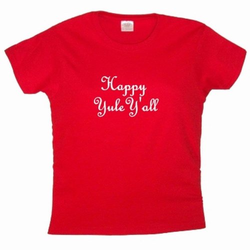 Flirty Diva Tees Womans LooseFit T-Shirt-Happy Yule Yall-Red-White
