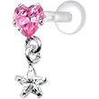 Silver 925 Pink Heart Star Dangling CZ Tragus Earring