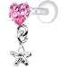 Silver 925 Pink Heart Star Dangling CZ Tragus Earring