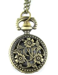 Youyoupifa Wholesale 5pcs/lot Bronze Alloys Carve Patterns With Flowers Quartz Pocket Watch(Unisex)