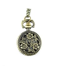 Youyoupifa Bronze Alloys Carve Patterns With Flowers Quartz Pocket Watch(Unisex)