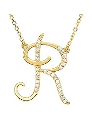 14K Yellow Gold Diamond Initial Necklace "R" -- LIFETIME WARRANTY