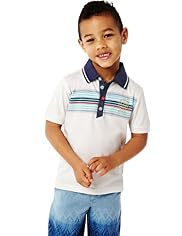 Pure Cotton Placement Striped Polo Shirt