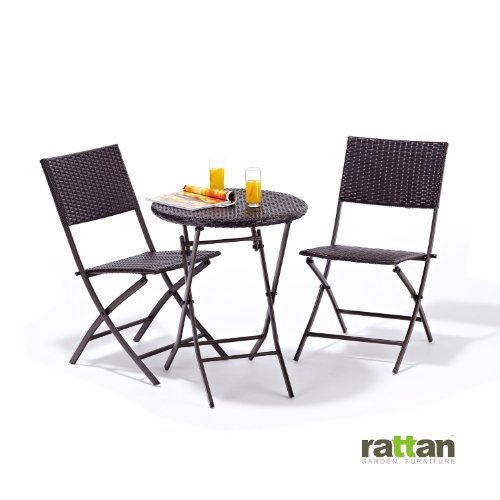 Rattan Bistro Set, Folding Table with 2x Folding Chairs top Garden Furniture product Rattan Bistro Set, Folding Table with 2x Folding Chairs picture