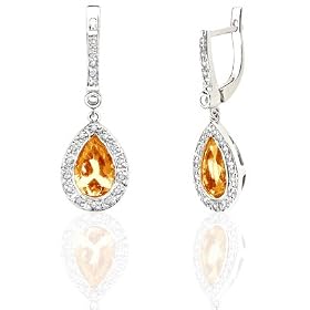 CITRINE HANGING 14K DIAMOND EARRINGS 4.18 CTS by 1