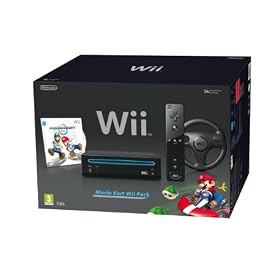 Nintendo Wii Console (Black) with Mario Kart Wii: Includes Wii Wheel and Wii Remote Plus