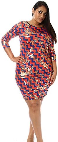 Pinkclubwear Plus Size Metallic Chevron Print Bodycon Dress -Coral-3X