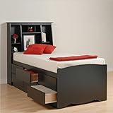 IMAGE OF Prepac Black Sonoma Tall Twin Bookcase Platform Storage Bed