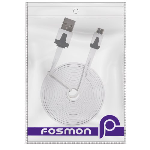 Fosmon Vivid Series Flat Tangle Free Micro USB Cable for samsung, motorola, blackberry smartphones and more (6 Feet, White)