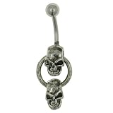 Double Skull Dangle Belly Ring
