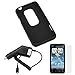 GTMax Black Soft Rubber Silicone Skin Protector Cover Case + Clear LCD Screen Protector + Rapid Car Charger for Sprint HTC EVO 3D 4G Android Phone