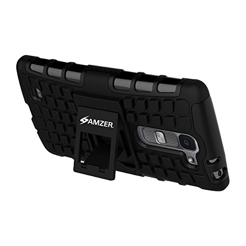 Amzer Impact Resistant Hybrid Warrior Case for LG Magna H502F, LG G4c H525N - Retail Packaging - Black/ Black