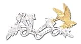 Solid Sterling Silver Two-Tone Hummingbird Brooch Pin - 1 5/8 in Length