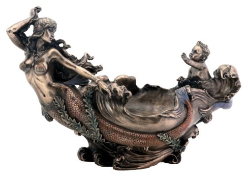 Bronze Mermaid And Baby Decoration Art Nouveau Bowl Collectible