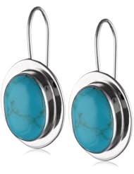 Sterling Silver Inlay Oval Drop Earrings