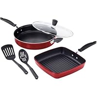 WearEver C156S564 Real Easy Nonstick Dishwasher Safe 5-Piece Cookware Set, Red