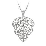 Sterling Silver Open Cut Design Leaf Pendant, 18