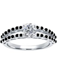 1.38 Ct Round H/I and Black Diamond 925 Sterling Silver Ring