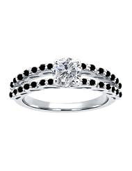 1.38 Ct Round H/I and Black Diamond 925 Sterling Silver Ring