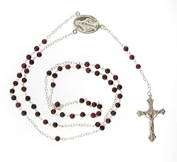 Genuine Garnet and Sterling Silver Beaded Rosary Necklace - 4MM Bead - 26IN Necklace Part