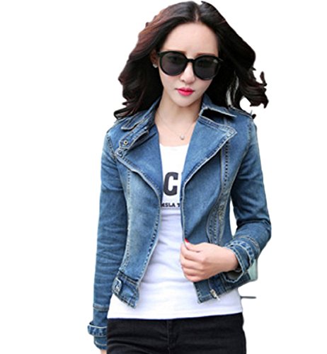 一茶先生 レディース 大きいサイズまで コート ジャケット デニム Gジャン 長袖 秋 春 ブルー 襟